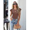 imageWomens Ruffle Short Sleeve Summer Tops Casual Slim Fit Ribbed Knit Tank Blouses 2025 Trendy Going Out T ShirtsBrown