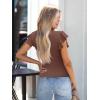 imageWomens Ruffle Short Sleeve Summer Tops Casual Slim Fit Ribbed Knit Tank Blouses 2025 Trendy Going Out T ShirtsBrown