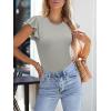 imageWomens Ruffle Short Sleeve Summer Tops Casual Slim Fit Ribbed Knit Tank Blouses 2025 Trendy Going Out T ShirtsGrey