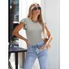 imageWomens Ruffle Short Sleeve Summer Tops Casual Slim Fit Ribbed Knit Tank Blouses 2025 Trendy Going Out T ShirtsGrey