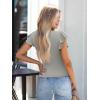imageWomens Ruffle Short Sleeve Summer Tops Casual Slim Fit Ribbed Knit Tank Blouses 2025 Trendy Going Out T ShirtsGrey