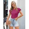 imageWomens Ruffle Short Sleeve Summer Tops Casual Slim Fit Ribbed Knit Tank Blouses 2025 Trendy Going Out T ShirtsHot Pink