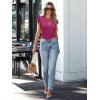 imageWomens Ruffle Short Sleeve Summer Tops Casual Slim Fit Ribbed Knit Tank Blouses 2025 Trendy Going Out T ShirtsHot Pink