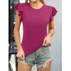 imageWomens Ruffle Short Sleeve Summer Tops Casual Slim Fit Ribbed Knit Tank Blouses 2025 Trendy Going Out T ShirtsHot Pink