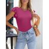 imageWomens Ruffle Short Sleeve Summer Tops Casual Slim Fit Ribbed Knit Tank Blouses 2025 Trendy Going Out T ShirtsHot Pink