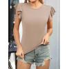 imageWomens Ruffle Short Sleeve Summer Tops Casual Slim Fit Ribbed Knit Tank Blouses 2025 Trendy Going Out T ShirtsLight Brown