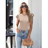 imageWomens Ruffle Short Sleeve Summer Tops Casual Slim Fit Ribbed Knit Tank Blouses 2025 Trendy Going Out T ShirtsLight Brown