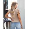 imageWomens Ruffle Short Sleeve Summer Tops Casual Slim Fit Ribbed Knit Tank Blouses 2025 Trendy Going Out T ShirtsLight Brown
