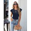 imageWomens Ruffle Short Sleeve Summer Tops Casual Slim Fit Ribbed Knit Tank Blouses 2025 Trendy Going Out T ShirtsNavy