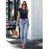 imageWomens Ruffle Short Sleeve Summer Tops Casual Slim Fit Ribbed Knit Tank Blouses 2025 Trendy Going Out T ShirtsNavy
