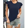 imageWomens Ruffle Short Sleeve Summer Tops Casual Slim Fit Ribbed Knit Tank Blouses 2025 Trendy Going Out T ShirtsNavy