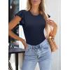 imageWomens Ruffle Short Sleeve Summer Tops Casual Slim Fit Ribbed Knit Tank Blouses 2025 Trendy Going Out T ShirtsNavy