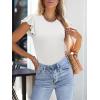 imageWomens Ruffle Short Sleeve Summer Tops Casual Slim Fit Ribbed Knit Tank Blouses 2025 Trendy Going Out T ShirtsWhite
