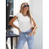 imageWomens Ruffle Short Sleeve Summer Tops Casual Slim Fit Ribbed Knit Tank Blouses 2025 Trendy Going Out T ShirtsWhite