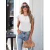 imageWomens Ruffle Short Sleeve Summer Tops Casual Slim Fit Ribbed Knit Tank Blouses 2025 Trendy Going Out T ShirtsWhite