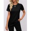 imageWomens Short Sleeve Tops Pleated Crewneck Loose Fit T Shirt Business Casual Dressy Work Shirts 2025 Summer BlousesBlack