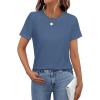 imageWomens Short Sleeve Tops Pleated Crewneck Loose Fit T Shirt Business Casual Dressy Work Shirts 2025 Summer BlousesBlue