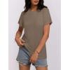 imageWomens Short Sleeve Tops Pleated Crewneck Loose Fit T Shirt Business Casual Dressy Work Shirts 2025 Summer BlousesBrown
