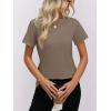 imageWomens Short Sleeve Tops Pleated Crewneck Loose Fit T Shirt Business Casual Dressy Work Shirts 2025 Summer BlousesBrown