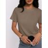 imageWomens Short Sleeve Tops Pleated Crewneck Loose Fit T Shirt Business Casual Dressy Work Shirts 2025 Summer BlousesBrown