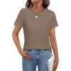 imageWomens Short Sleeve Tops Pleated Crewneck Loose Fit T Shirt Business Casual Dressy Work Shirts 2025 Summer BlousesBrown
