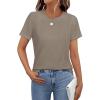 imageWomens Short Sleeve Tops Pleated Crewneck Loose Fit T Shirt Business Casual Dressy Work Shirts 2025 Summer BlousesGrey