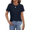 imageWomens Short Sleeve Tops Pleated Crewneck Loose Fit T Shirt Business Casual Dressy Work Shirts 2025 Summer BlousesNavy