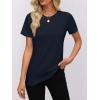 imageWomens Short Sleeve Tops Pleated Crewneck Loose Fit T Shirt Business Casual Dressy Work Shirts 2025 Summer BlousesNavy
