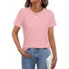 imageWomens Short Sleeve Tops Pleated Crewneck Loose Fit T Shirt Business Casual Dressy Work Shirts 2025 Summer BlousesPink