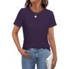 imageWomens Short Sleeve Tops Pleated Crewneck Loose Fit T Shirt Business Casual Dressy Work Shirts 2025 Summer BlousesPurple