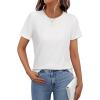 imageWomens Short Sleeve Tops Pleated Crewneck Loose Fit T Shirt Business Casual Dressy Work Shirts 2025 Summer BlousesWhite
