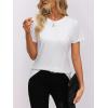 imageWomens Short Sleeve Tops Pleated Crewneck Loose Fit T Shirt Business Casual Dressy Work Shirts 2025 Summer BlousesWhite