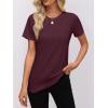 imageWomens Short Sleeve Tops Pleated Crewneck Loose Fit T Shirt Business Casual Dressy Work Shirts 2025 Summer BlousesWine Red