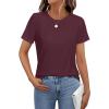 imageWomens Short Sleeve Tops Pleated Crewneck Loose Fit T Shirt Business Casual Dressy Work Shirts 2025 Summer BlousesWine Red