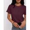 imageWomens Short Sleeve Tops Pleated Crewneck Loose Fit T Shirt Business Casual Dressy Work Shirts 2025 Summer BlousesWine Red