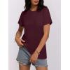 imageWomens Short Sleeve Tops Pleated Crewneck Loose Fit T Shirt Business Casual Dressy Work Shirts 2025 Summer BlousesWine Red