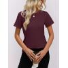 imageWomens Short Sleeve Tops Pleated Crewneck Loose Fit T Shirt Business Casual Dressy Work Shirts 2025 Summer BlousesWine Red