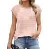 imageSAMPEEL Womens Tops Summer Dressy Casual Raglan Cap Sleeve T Shirts Basic Tee Shirts Trendy 2025Bright Pink Stripe