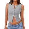 imageTrendy Queen Womens Ribbed Button Down Sleeveless Shirts Summer Going Out Cropped Tank TopLight Grey