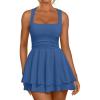 imageTrendy Queen Womens Square Neck Summer Party Flowy Ruffle Hem Ruched Waist Mini DressBlue