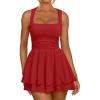 imageTrendy Queen Womens Square Neck Summer Party Flowy Ruffle Hem Ruched Waist Mini DressRed