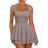 imageTrendy Queen Womens Square Neck Summer Party Flowy Ruffle Hem Ruched Waist Mini DressRose Taupe