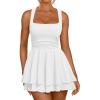 imageTrendy Queen Womens Square Neck Summer Party Flowy Ruffle Hem Ruched Waist Mini DressWhite