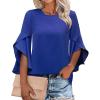 imageWomens Ruffle 34 Length Sleeve Tops 2025 Trendy Summer Dressy Casual Chiffon Blouses Loose Fit Work ShirtsBlue