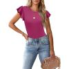imageWomens Ruffle Short Sleeve Summer Tops Casual Slim Fit Ribbed Knit Tank Blouses 2025 Trendy Going Out T ShirtsHot Pink