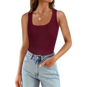 imageSAMPEEL Ribbed Tank Tops for Women Square Neck Summer Sleeveless Tops