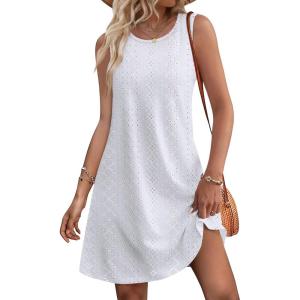 imageSAMPEEL Summer Dresses for Women 2025 Eyelet Sleeveless Sundresses Tank Dresses with PocketsEyelet White