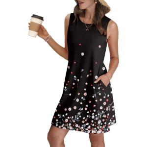 imageSAMPEEL Summer Dresses for Women 2025 Eyelet Sleeveless Sundresses Tank Dresses with PocketsFlora Black
