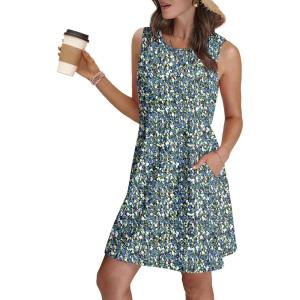 imageSAMPEEL Summer Dresses for Women 2025 Eyelet Sleeveless Sundresses Tank Dresses with PocketsFlora Black and Blue