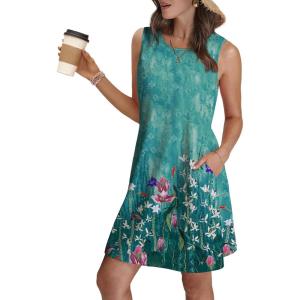 imageSAMPEEL Summer Dresses for Women 2025 Eyelet Sleeveless Sundresses Tank Dresses with PocketsFlora Green